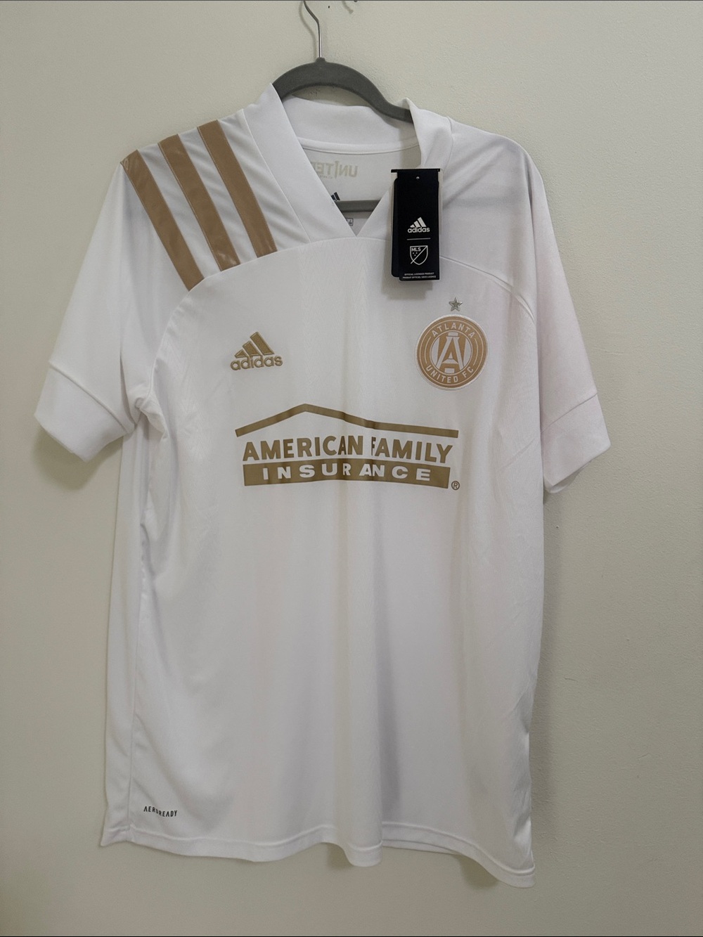 NWT Atlanta United White and Gold Away Jersey Adidas Size L